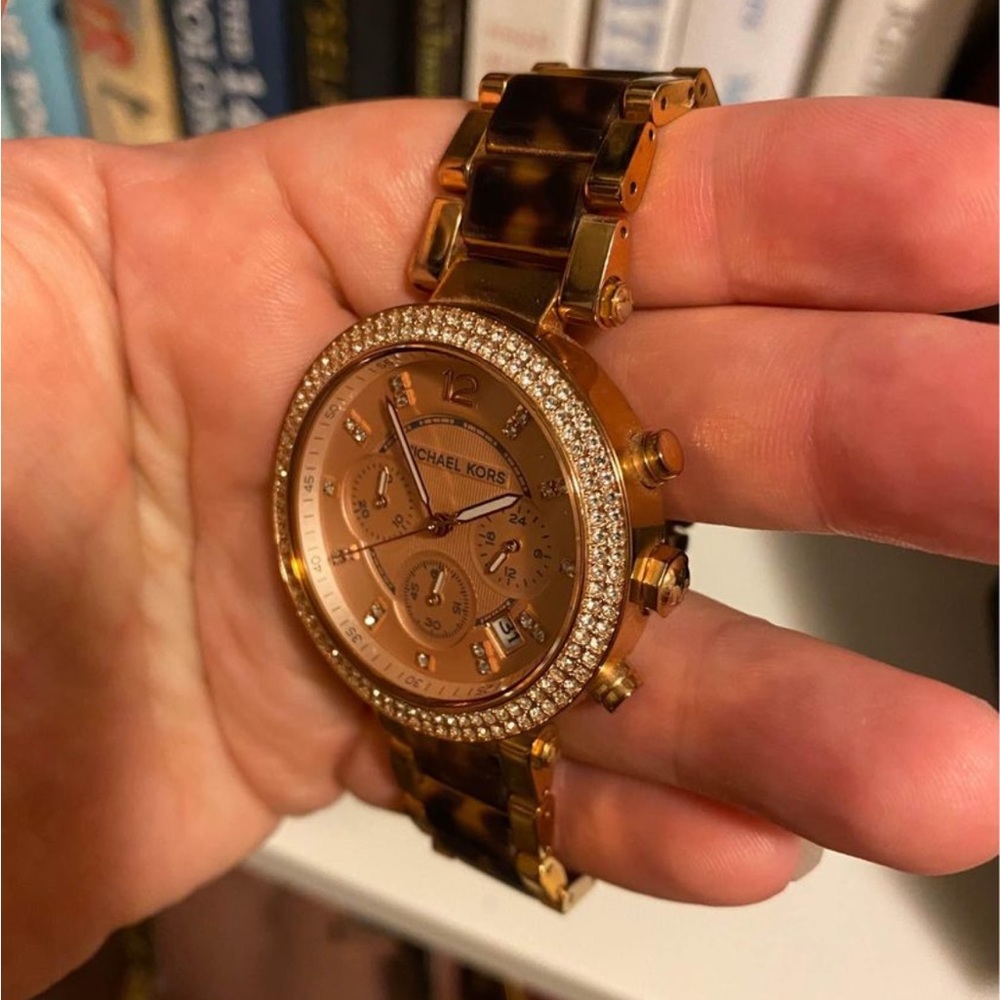 Tortoise and gold Michael Kors watch.